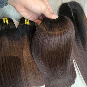 Paquete de extensiones de cabello humano de color castaño degradado con cierre de alta calidad - Product Image 6