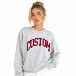 Sweat-shirt à col rond surdimensionné pour femme, en coton 100%, gris et bordeaux, avec impression personnalisée du logo sur le devant, décontracté et personnalisé - Product Image 1