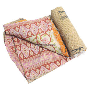 Vintage Heavy 5 To 7 Layer Cotton Patchwork Kantha <b>Quilt</b> Indian Reversible Hand Stitched Heavy Throw Old Sari Blanket Patch Work - Product Image 2