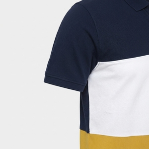 Chemise formelle pour homme en tissu éponge color-block à manches courtes, tricotée, respirante, imprimée, bleu marine, blanc, jaune moutarde, longueur standard - Product Image 5