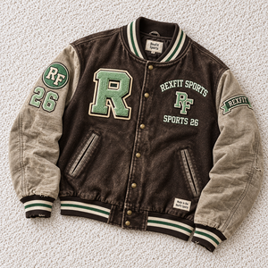 Blouson de baseball unisexe en chenille avec lettres, effet vieilli, appliqué sportif, boutons-pression, style streetwear, vente en gros OEM - Product Image 3