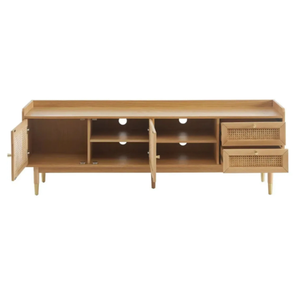 Elegant Japandi Solid Teak Wood Rattan Door <b>TV</b> <b>Stand</b> Media Console Cabinet with Storage Drawers and Durable Furniture - Product Image 3