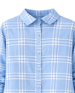 Robe chemise longue à carreaux bleu ciel personnalisée pour femmes, robe midi décontractée boutonnée à carreaux, fabricant en gros sur mesure - Product Image 3