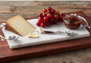 Planche à fromage en marbre avec poignées en acier inoxydable à motifs floraux et ensemble de couteaux assortis, idéale pour une utilisation en cuisine et en hôtel - Product Image 6
