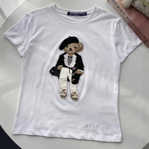Camiseta de Manga Corta Casual de Primavera/Verano Little Bear 26 para Mujer, 100% Algodón, Bordado 3D con Parches - Product Image 2