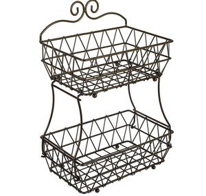 Nouvelle conception de panier de rangement en fil métallique à 2 niveaux pour comptoir de cuisine, pour pain, fruits et légumes. - Product Image 1