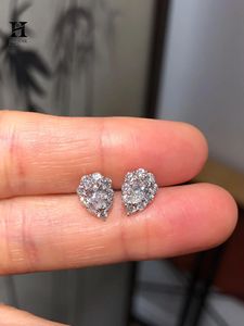 Pear Cut Lab Grown Diamond Halo <b>Stud</b> <b>Earrings</b> 14K White Gold Teardrop Cluster <b>Earring</b> For Women - Product Image 1