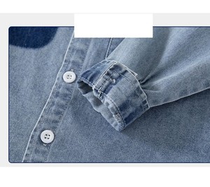 เสื้อเชิ้ตเดนิมเด็กชายแขนยาวสีพื้นมีปกพับพร้อมกระเป๋าสไตล์ลำลอง - Product Image 5