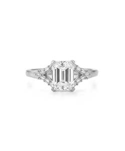 Bague de mariée vintage en or massif 9K 10K 14K 18K avec diamant de laboratoire taille émeraude certifié IGI et pierres latérales baguette - Product Image 3