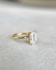 925 <b>Silver</b> 14K Solid Gold 2.00 CT <b>Emerald</b> Cut Diamond <b>Ring</b> Hidden Halo Double Claw Handmade Minimalist GRA Certified <b>Ring</b> - Product Image 4