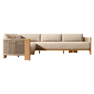 Elegante Sofá Seccional Minimalista para Patio, Panel de Madera de Teca con Cuerda Tejida, Muebles Modulares de Exterior para Resort o Villa - Product Image 5