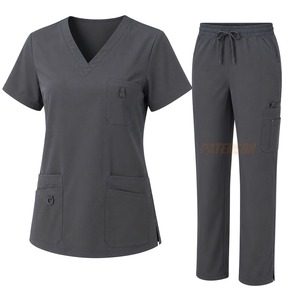 Wholesale Custom Medical Uniform Cotton Blend V Neck <b>Scrub</b> <b>Top</b> Elastic Waist Pants Nursing Healthcare Private Label Supplier - Product Image 5