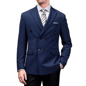 Costume d'affaires bleu marine croisé pour homme, col cranté, en mélange de laine infroissable, tenue formelle - Product Image 1