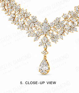 Premium Handcrafted Floral Lab Diamond <b>Necklace</b> Round Pear Cut Gold Pendant Bridal High End Occasion <b>Statement</b> Luxury Jewelry - Product Image 6