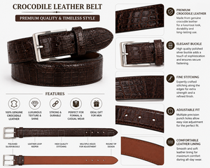 Cinturón Vintage de Cuero Vacuno con Patrón de Cocodrilo Marrón para Hombre DUMELA INTERNATIONAL con Hebilla Plateada, Duradero y Ligero - Product Image 5