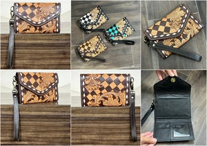 OEM ODM 2026 Tooled Leather Wallet for Women's Checkered Cowgirl <b>Wristlet</b> Wallet Clutch Purse RFID Card Holder Organizer Gift - Product Image 3