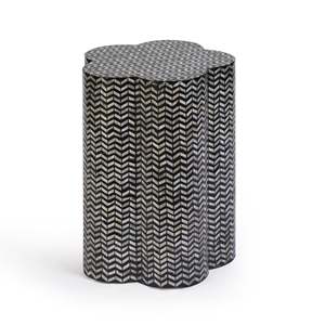 Table d'appoint sophistiquée en coquille de capiz noire, tabouret tambour en mosaïque de nacre, meuble d'appoint géométrique pour l'intérieur moderne - Product Image 1