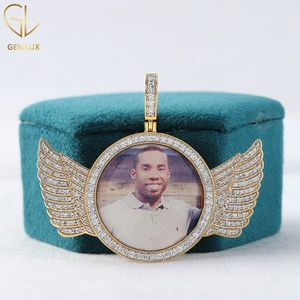Vente chaude Bling Bling 925 Argent Moissanite Diamant Ange Ailes Photo Mémoire HipHop Charme Pendentif Pour Hommes Femmes - Product Image 2