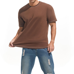 T-shirt en jersey de coton 100% respirant, coupe classique, couleur unie, col rond, manches courtes, couleur café, pour homme, style décontracté. - Product Image 2