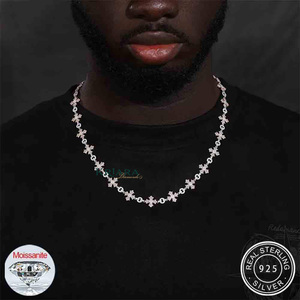 Men's S925 Silver Moissanite Snowflake <b>Statement</b> <b>Necklace</b> Round Brilliant Cut Hiphop Style Link Chain - Product Image 3