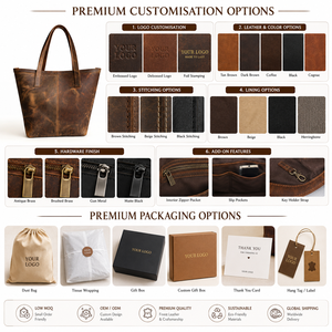 Genuine Leather Shopper Tote <b>Bag</b> for Women Vintage Hunter Leather Handbag with Zipper Closure and <b>Large</b> Capacity - Product Image 5