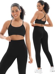 Ensemble deux pièces pour femme : Leggings de fitness taille haute sans coutures et brassière de sport rembourrée dos nageur, respirant, pour le yoga et l'entraînement - Product Image 4