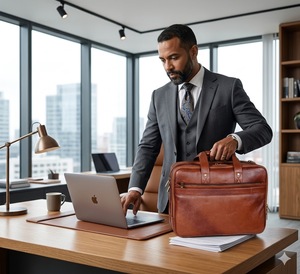 Wriza Genuine Leather Durable Flap Closure Luxury Soft Office Travel Daily Use Unisex Portable Business Laptop Briefcase - Product Image 3