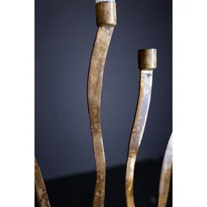Gold Tone Five Arm Candelabra with Curved Branch Design Rustic Taper Candle Holder for Dining Table <b>Mantel</b> and Modern Home Decor - Product Image 2