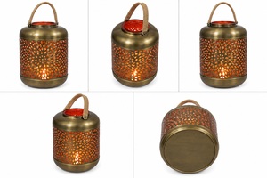 Lanternes en métal perforé Porte-bougie Moderne Or Géométrique Décoration de fête intérieure ou extérieure pour porte-bougie Lanterne - Product Image 5