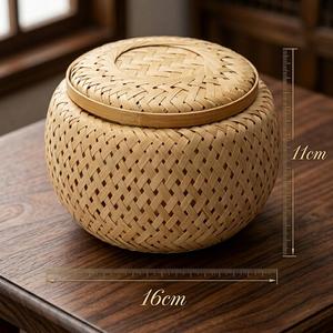 Panier de rangement en bambou fait main avec couvercle, panier tressé double couche, boîte à thé naturelle, petit organisateur décoratif rustique pour la maison, OEM Sup - Product Image 3