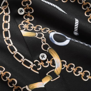 Chemise de plage pour homme, luxe, imprimé chaîne noire et or, style baroque, manches courtes, décontractée, boutonnée, chemise hawaïenne pour homme - Product Image 3