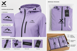 Chaqueta Softshell con Capucha para Mujer X Sports City, Cierre de Cremallera de Manga Larga, Color Sólido, Impermeable, Resistente al Viento, Ropa de Exterior OEM/ODM - Product Image 4