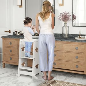 Torre di Sicurezza 2-in-1 Bianca per Bambini con Ringhiera per Lavabo, Bancone Cucina o Protezioni - Product Image 2