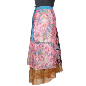 New Girls Silk Long <b>Wrap</b> <b>Skirt</b> Beach Wholesale for Sale Women Wear Vintage Silk Sari Long Length <b>Wrap</b> Around <b>Skirt</b> 2 Layer Magic - Product Image 6