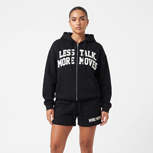 Conjunto de Sudadera con Capucha y Cordón de Chenilla y Pantalones Cortos de Felpa de Algodón Pesado para Mujer, Estampado de Invierno - Product Image 6
