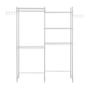 Scaffale portaoggetti a 5 livelli sopra lavatrice/asciugatrice, regolabile, a due file, con asta appendiabiti e ganci per lavanderia - Product Image 1