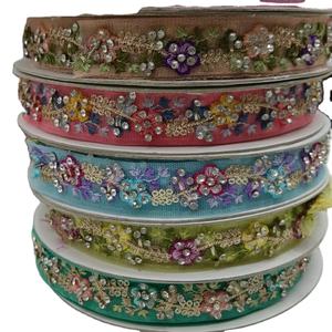 ริบบิ้นลูกไม้ปักลายออร์แกนซ่าประดับเลื่อมเมทัลลิกและลูกปัดสำหรับรองเท้าและกระเป๋า - ขายส่งราคาพิเศษ - Product Image 1