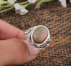 Bague en unakite naturelle, argent sterling 925, pierre précieuse rose et verte, bague du chakra cardiaque, cadeau spirituel pour femmes - Product Image 5