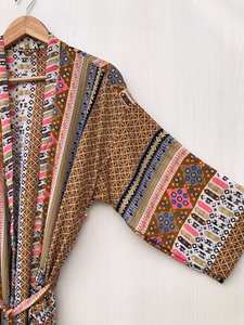 ชุดกิโมโนผ้าไหมสไตล์วินเทจทำมือจากอินเดียสำหรับผู้หญิง ชุดลำลองใส่ชายหาด ชุดนอน ชุดมุสลิมแบบดั้งเดิม จัดจำหน่ายโดยตรงแบบ ODM - Product Image 4