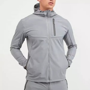 Chaqueta Deportiva Gris con Capucha para Hombre, Cortavientos, con Cierre de Cremallera, para Otoño, Corte Regular, Poliéster, Color Sólido, Ropa Deportiva para Exteriores - Product Image 1