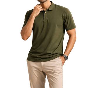 Polo en piqué bleu à manches courtes pour homme, couleur unie, décontracté, tricoté, coupe classique, boutons - Product Image 4