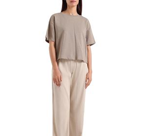 เสื้อยืดผู้หญิงทรงหลวมเปิดไหล่สีพื้นเสื้อยืดฟิตเนสลำลองดีไซน์ล่าสุด - Product Image 1