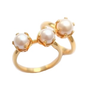 Bague perle blanche d'eau douce en or 18 carats et plaqué rhodium en argent sterling pour bijoux de mariage Freshlook plaqué or - Product Image 1