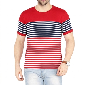 เสื้อยืดแขนสั้นผู้ชายลำลอง คอโอ ลายทางตัดสี ทรงปกติ ผ้าถัก - Product Image 6
