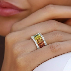 Handmade Fine Jewelry Special Design <b>Rainbow</b> Ring 18k Gold Real <b>Top</b> Quality Cross Band Ring Natural Diamond - Product Image 2