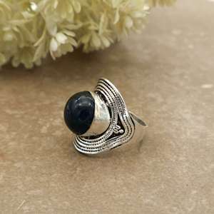 Handmade Vintage Oxidized Brass 925 Sterling Silver Plated Black Onyx <b>Statement</b> <b>Ring</b> Bohemian Ethnic Tribal Design Unisex Daily - Product Image 3