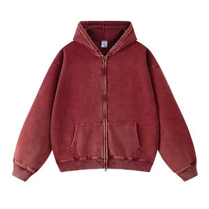 Sweat à capuche zippé pour homme, qualité supérieure, délavé à l'acide, avec logo personnalisé, appliqué et brodé, 100% coton, style streetwear, coupe oversize, collection automne - Product Image 5