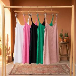 Vestido corto de lino para mujer, vestido mini con tirantes finos, ropa informal de verano para la playa - Product Image 6