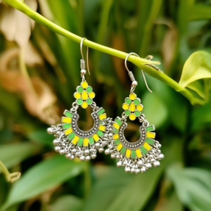 German Silver Lemon Green and Yellow Enamel Drop Hook Earrings - Product Image 3