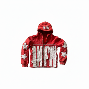 Unisex Full <b>Zip</b> Streetwear Hoodie Oversized Distressed Embroidery Waterproof Custom OEM Wholesale - Product Image 1